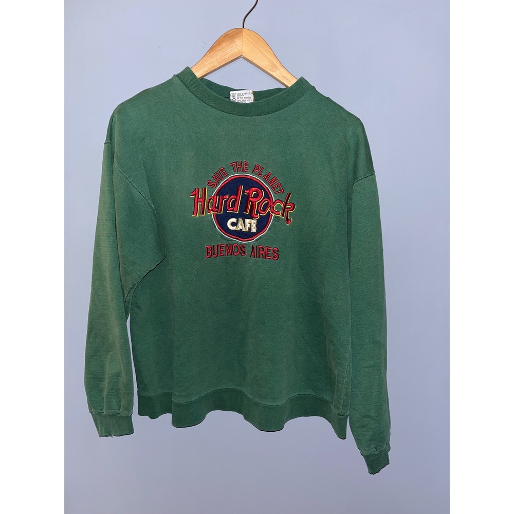 Vintage Hard Rock Cafe Buenos Aires Sweatshirt Green Embroidered Logo Mens L
